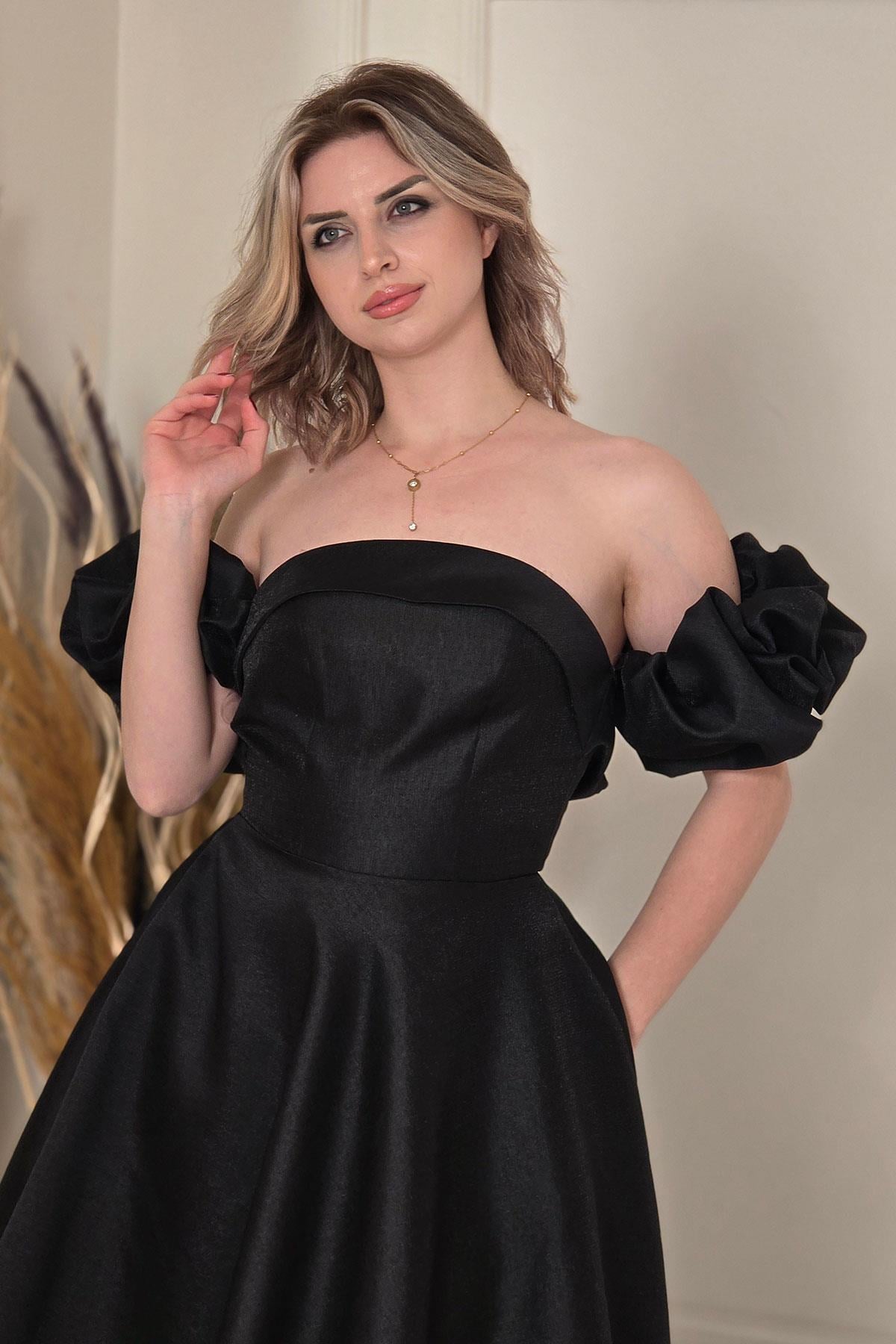 Siyah Seyyar Kol Straplez Abiye 52086