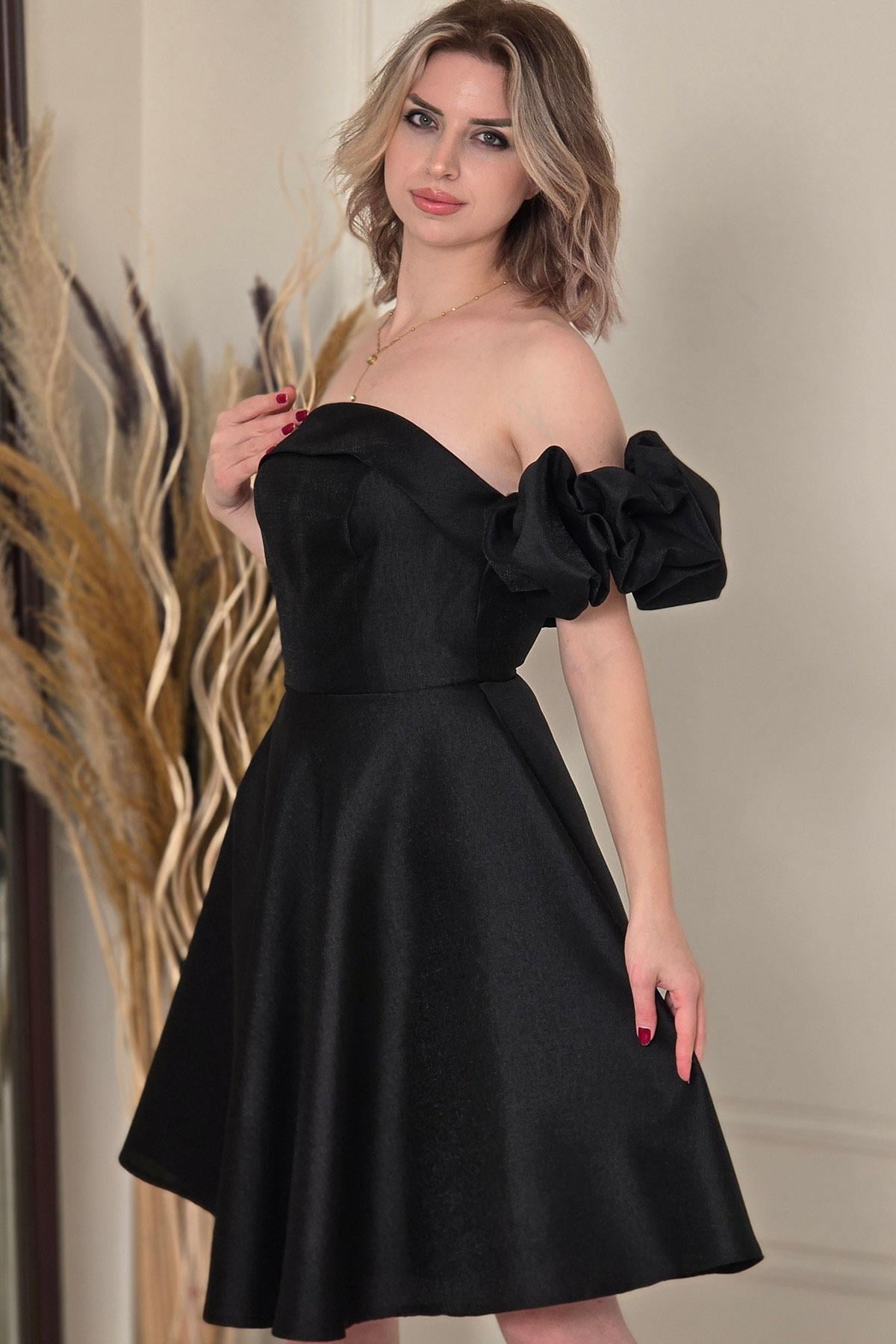 Siyah Seyyar Kol Straplez Abiye 52086