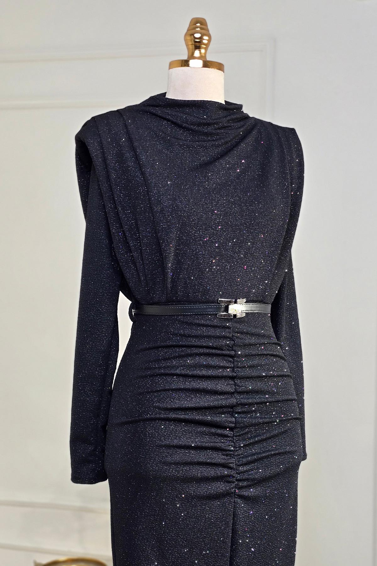 Siyah Simli Drape 3625