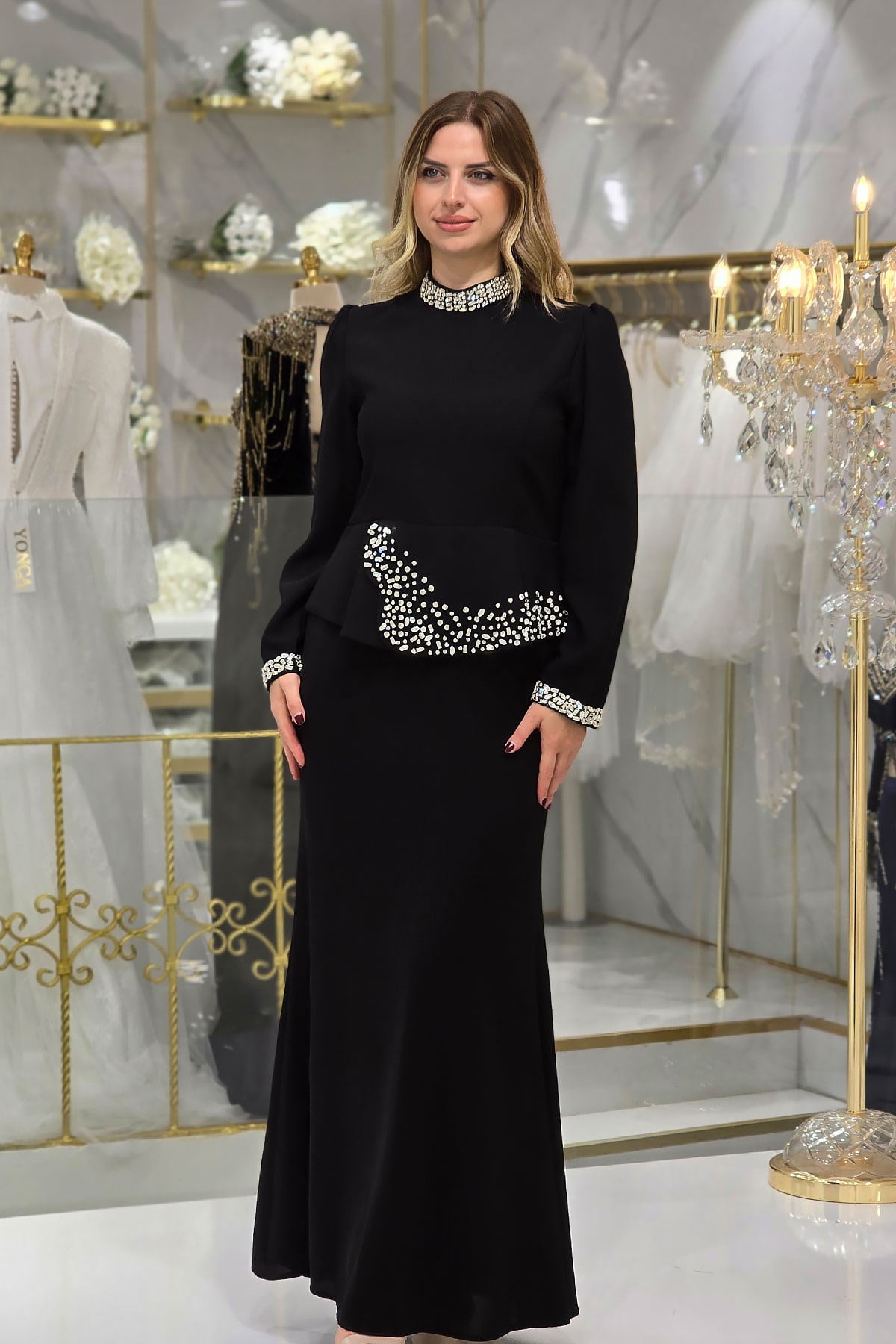 Siyah Taşlı Abiye 4862