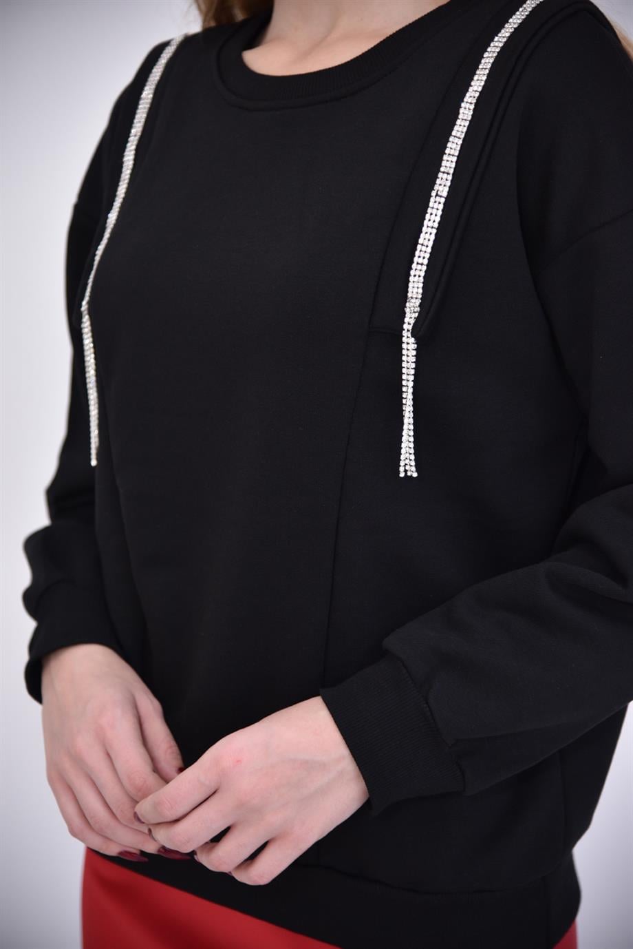Siyah Taşlı Sweat 5073