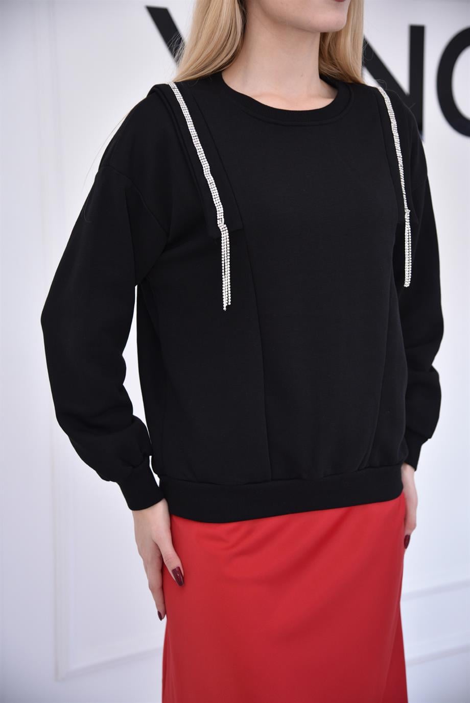 Siyah Taşlı Sweat 5073