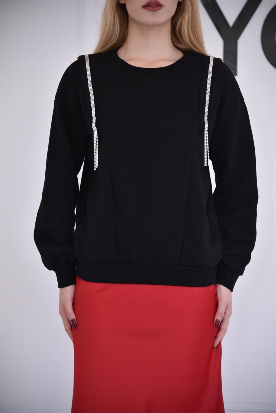 Siyah Taşlı Sweat 5073
