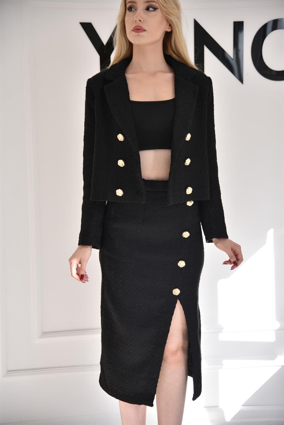 Siyah Tüvit Ceket Etek Takım 9331