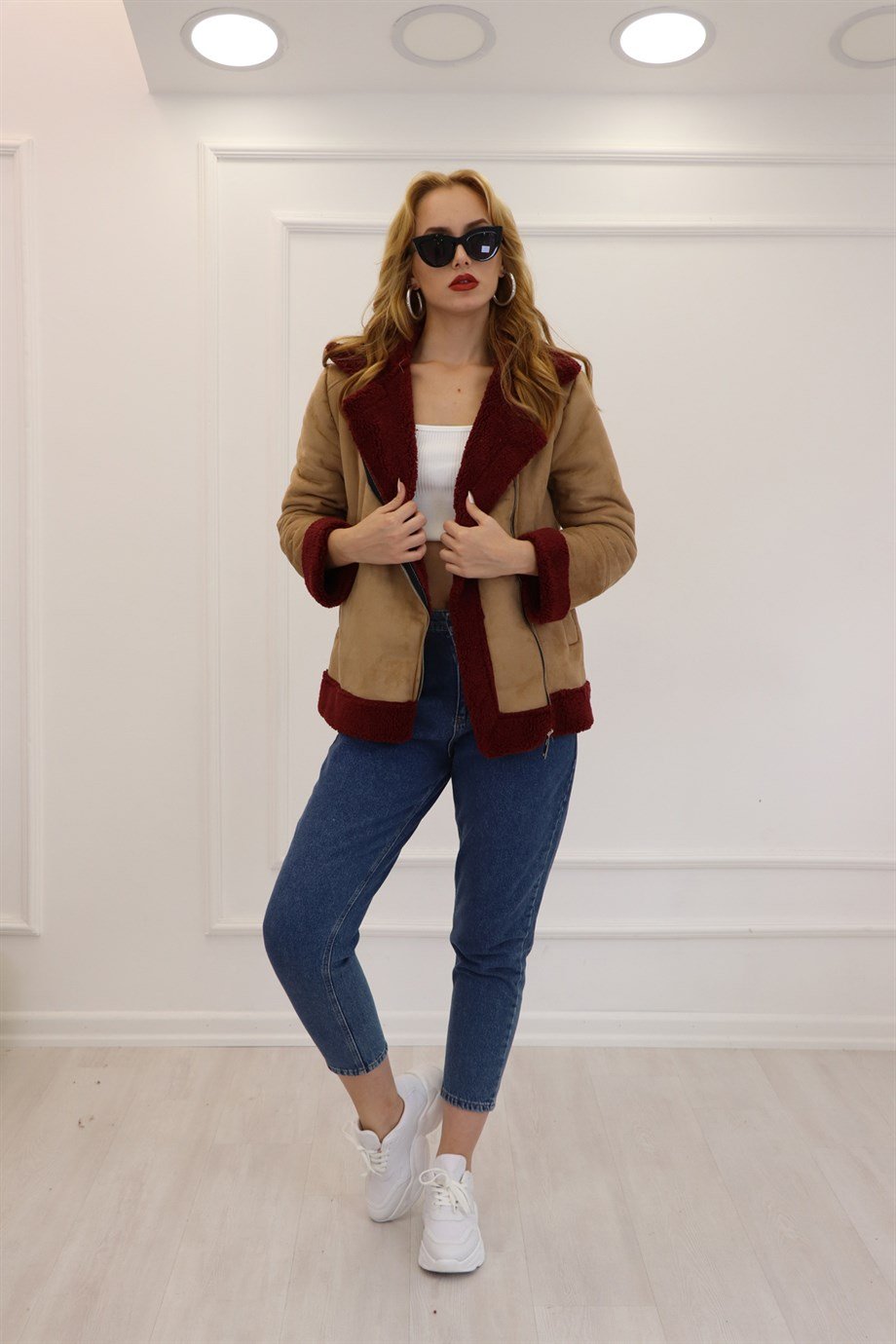 Sütlü Kahve Bordo Süet İçi Teddy Kaban 101322