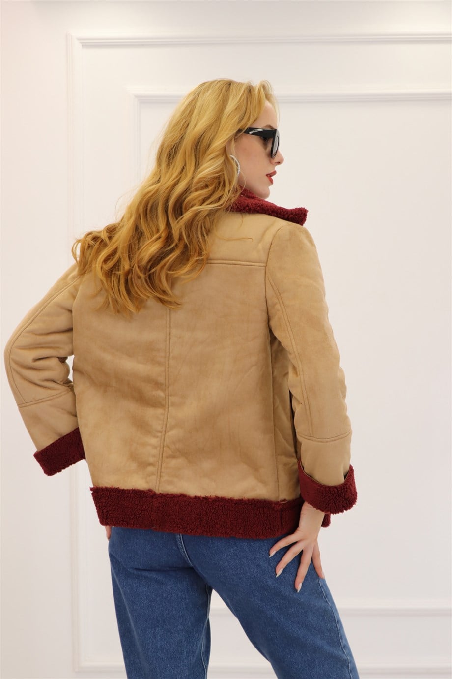 Sütlü Kahve Bordo Süet İçi Teddy Kaban 101322