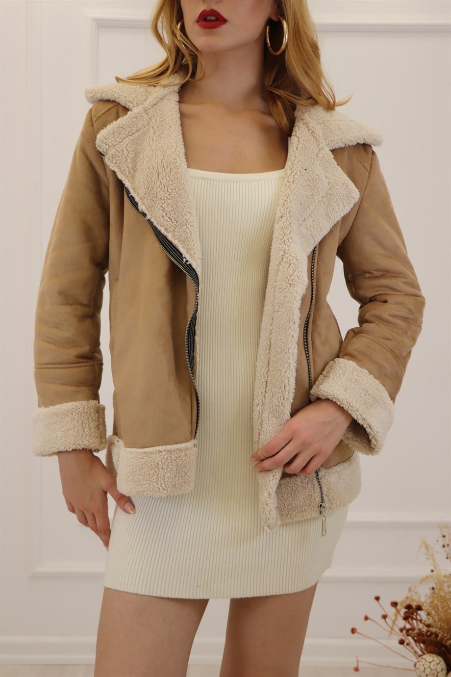 Sütlü Kahve Krem Süet İçi Teddy Kaban 101322