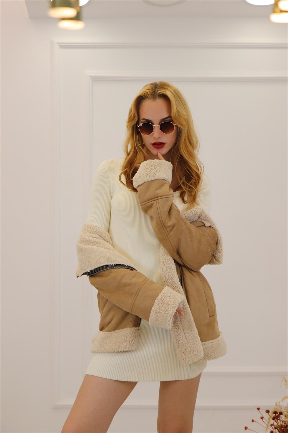 Sütlü Kahve Krem Süet İçi Teddy Kaban 101322
