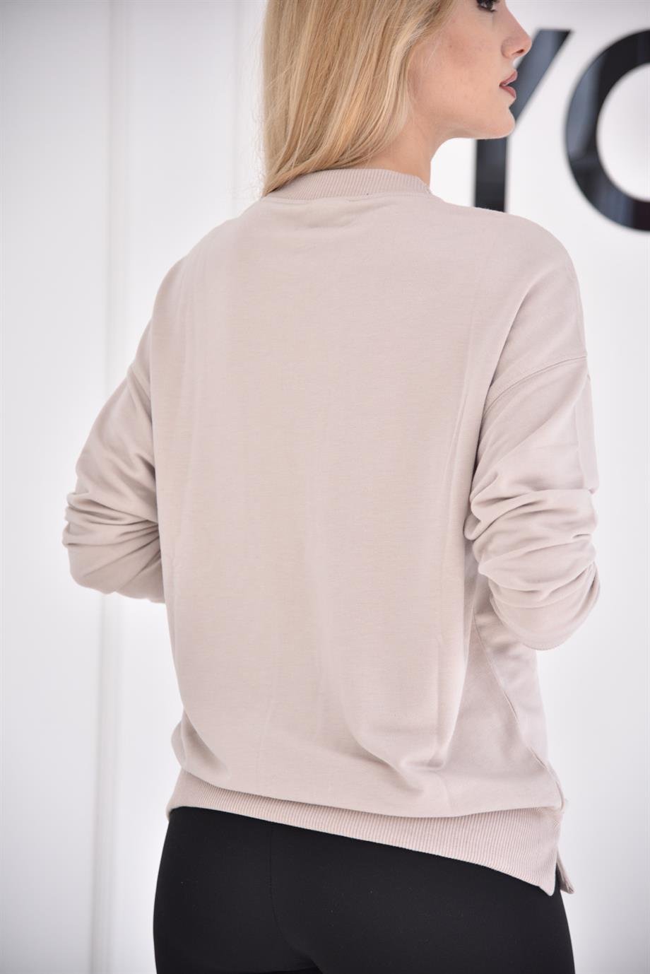 TAŞ RENGİ Bisiklet Yaka Sweat 9002