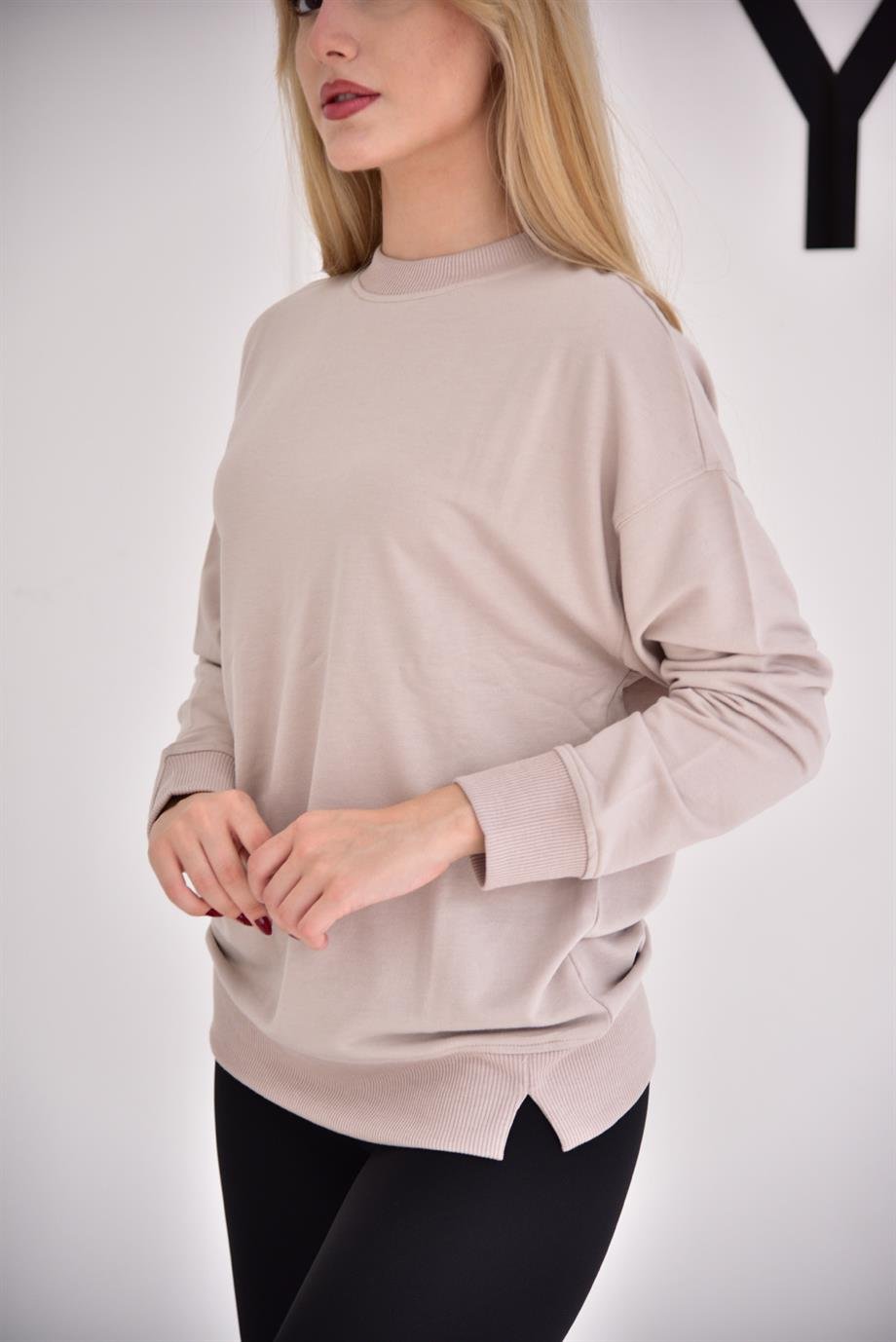 TAŞ RENGİ Bisiklet Yaka Sweat 9002