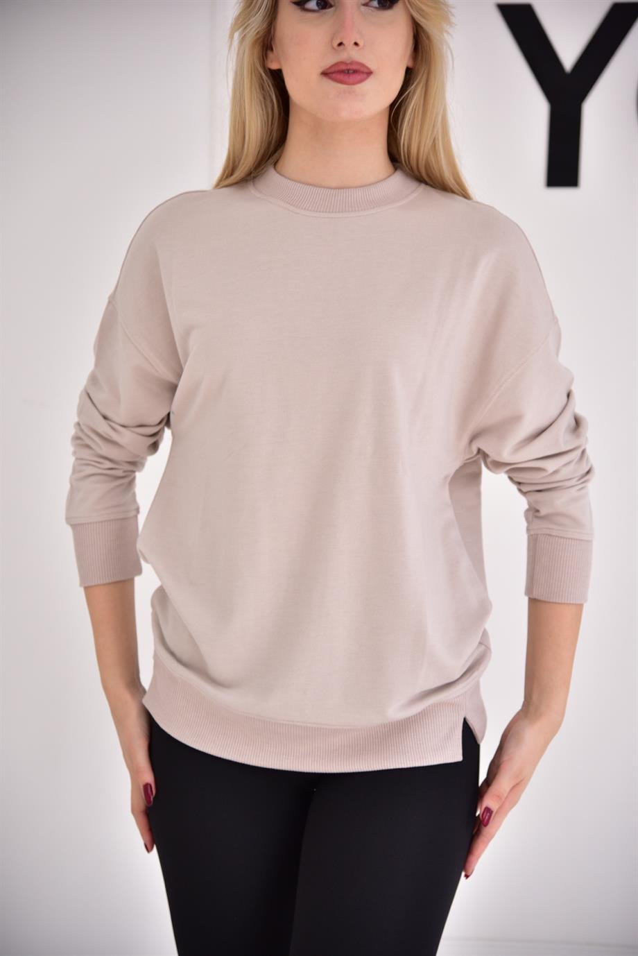 TAŞ RENGİ Bisiklet Yaka Sweat 9002