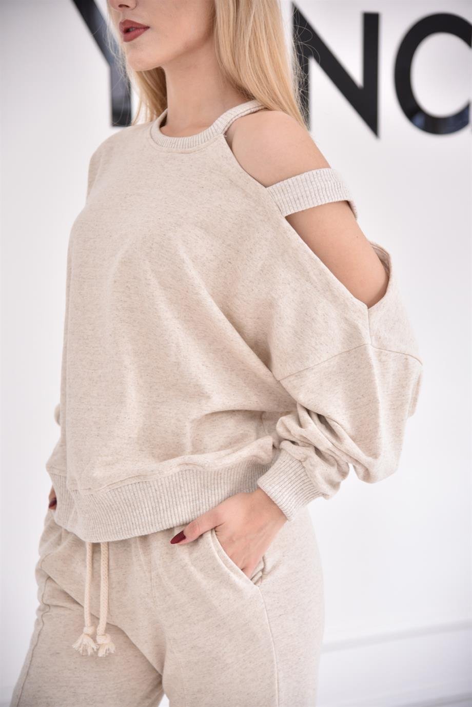 TAŞ RENGİ Önü Kuplu Penye Pantolon Takım 50678