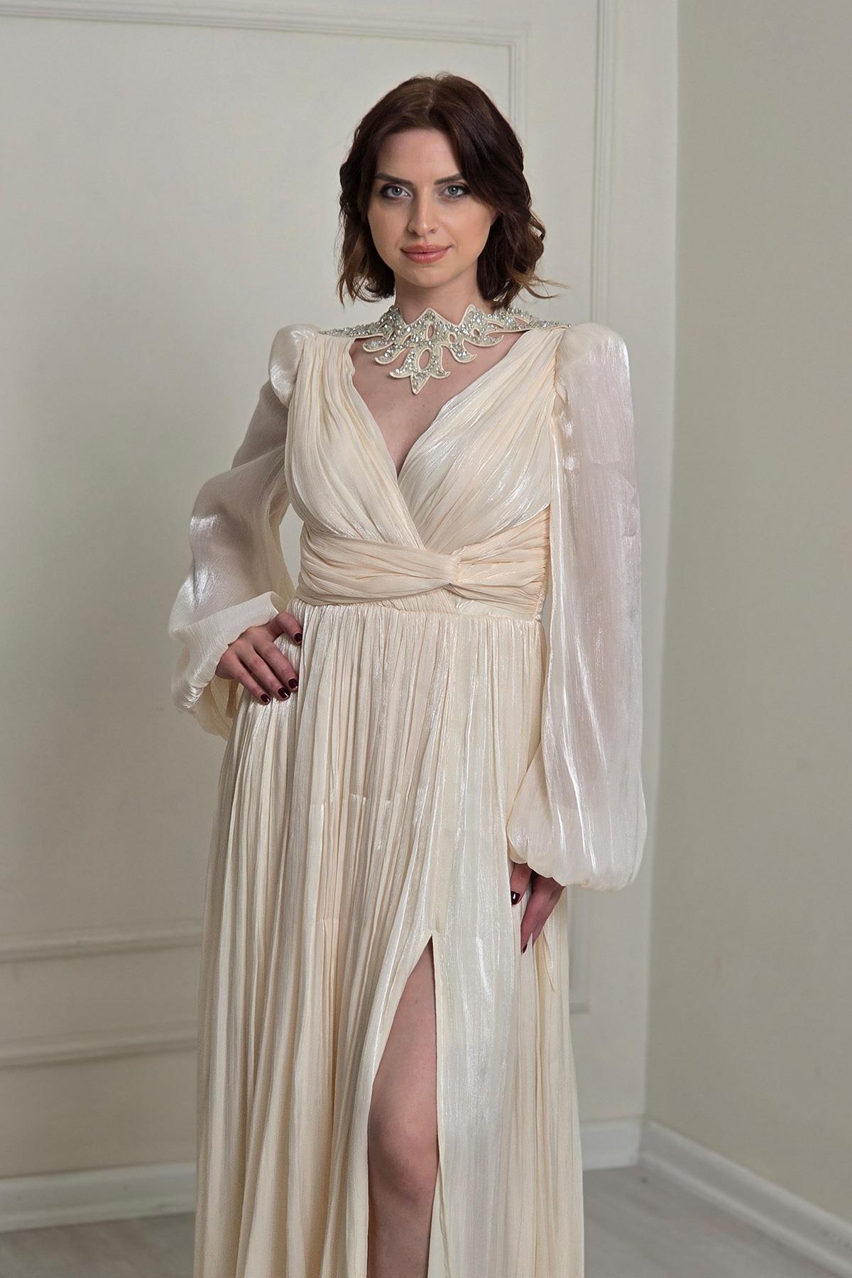 Vanilya Yakalı Abiye 8495