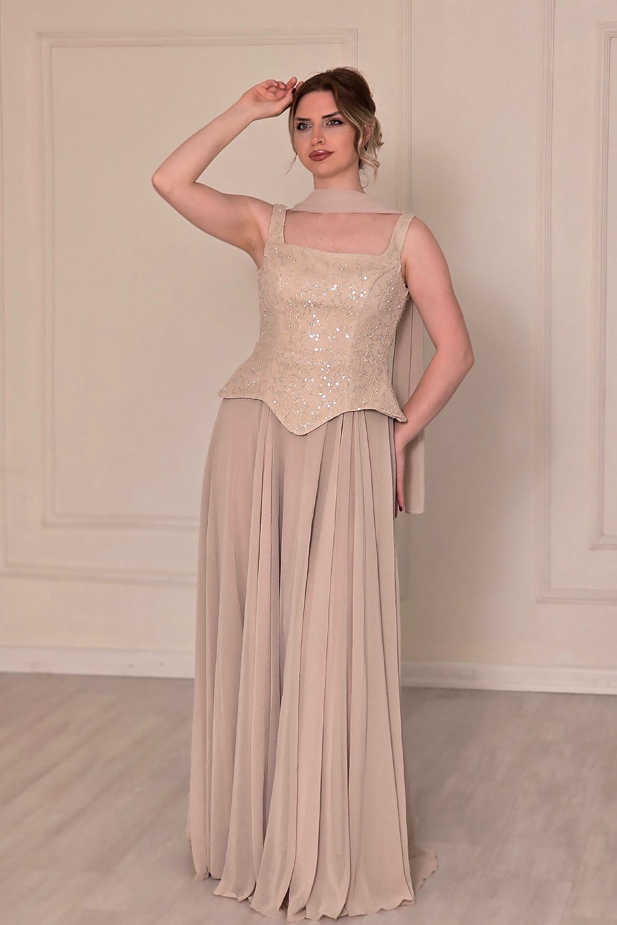 Vizon Şifon Dantelli Abiye 2752