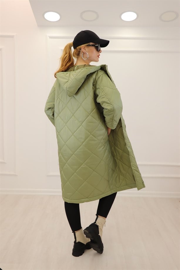 Yağ Yeşili Kapitone Oversize Kaban 85048