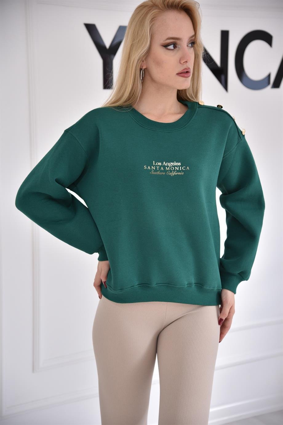 Yeşil Düğmeli Sweat 6601