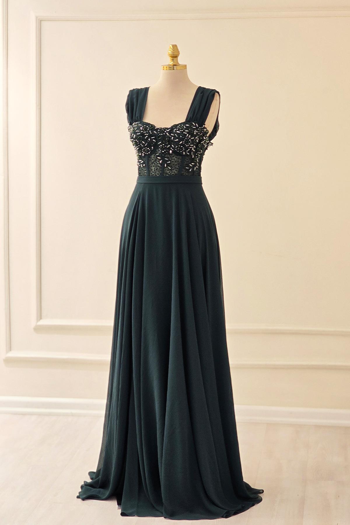 Zümrüt İşlemeli Şifon Abiye 19014