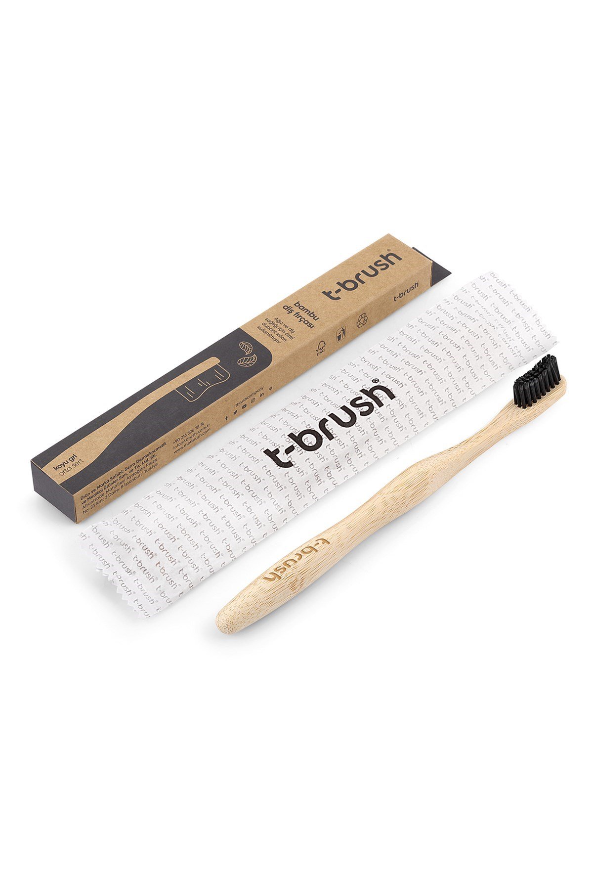 T-Brush Bambu Diş Fırçası - Koyu Gri