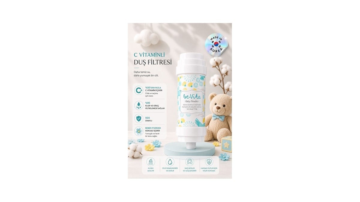 Be-Vita Baby Powder C Vitaminli Aromatik Duş Filtresi - Cilt Besleyici Klor ve Kireç Arıtıcı Duş Filtresi (150gr)