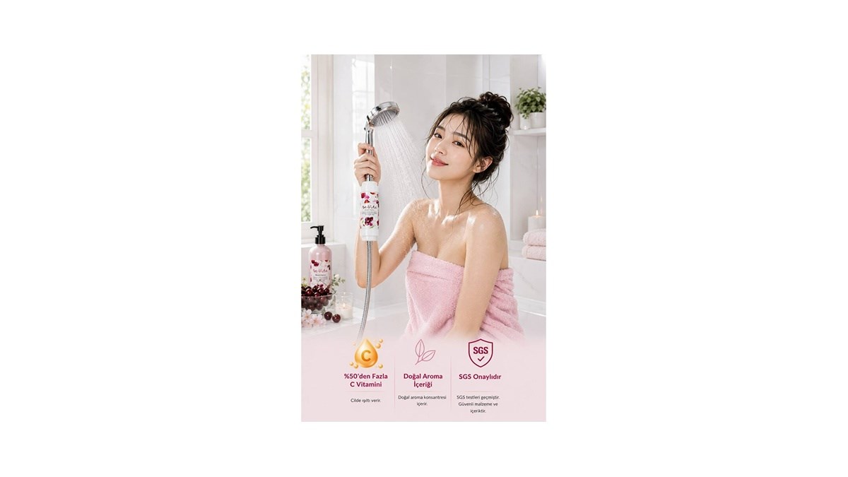 Be-Vita Black Cherry C Vitaminli Aromatik Duş Filtresi - Cilt Besleyici Klor ve Kireç Arıtıcı Duş Filtresi (150gr)