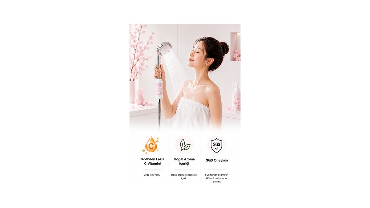 Be-Vita Cherry Blossom C Vitaminli Aromatik Duş Filtresi - Cilt Besleyici Klor ve Kireç Arıtıcı Duş Filtresi (150gr)