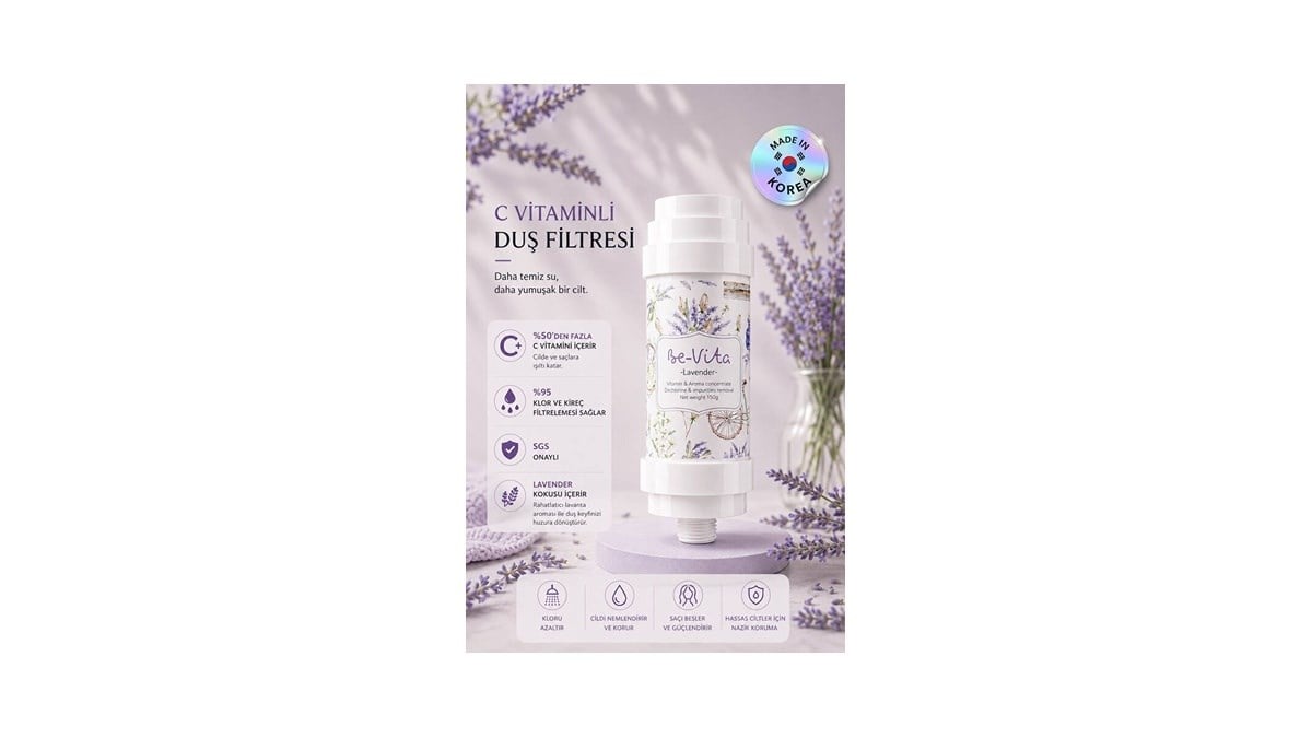 Be-Vita Lavender C Vitaminli Cilt Besleyici Klor ve Kireç Önleyici Aromatik Duş Filtresi Su Arıtıcı (150gr)