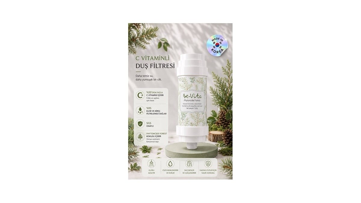 Be-Vita Phytoncide Forest C Vitaminli Aromatik Duş Filtresi - Cilt Besleyici Klor ve Kireç Arıtıcı Duş Filtresi (150gr)