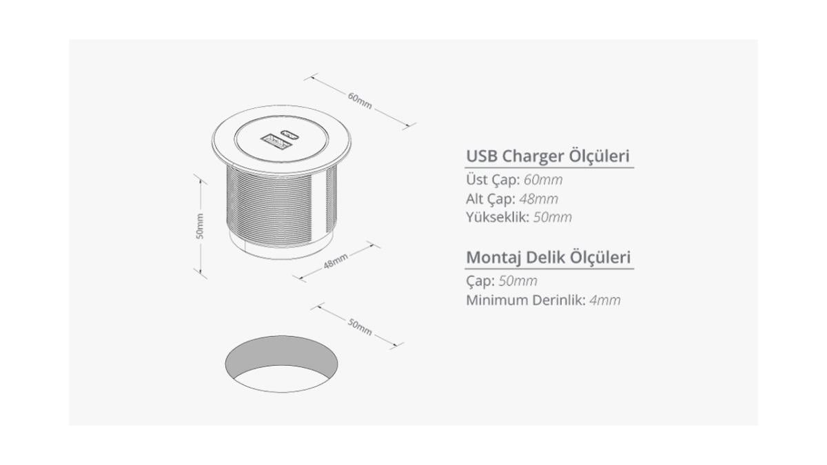 Metalline® Circular-Line Modüler Hızlı Şarj Kutusu - USB - Gümüş