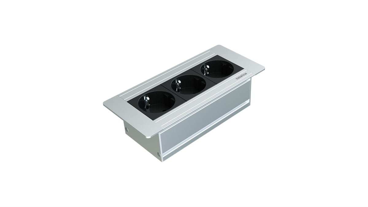 Metalline® Flat-Line Kapaksız Gömme Masaüstü Priz Kutusu - Eloksal
