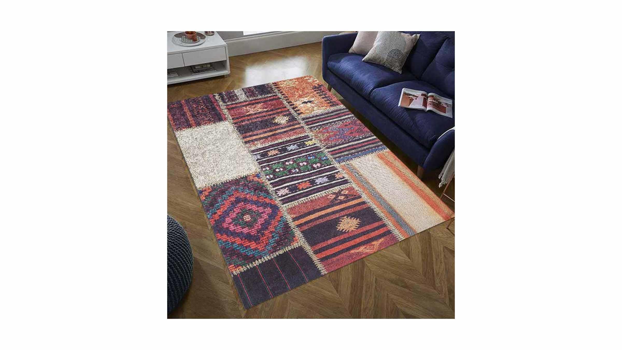 Piksel Halı Bordo Patchwork Dijital Baskı Halı