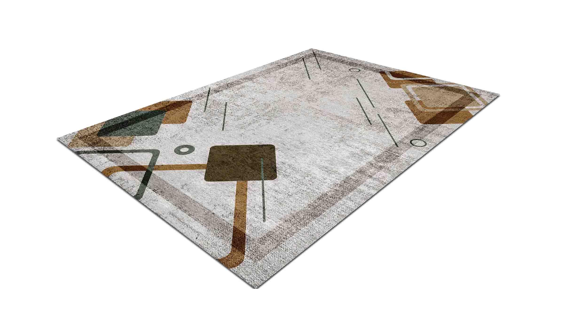 Piksel Halı Gri Geometrik Desenli Dijital Baskı Halı