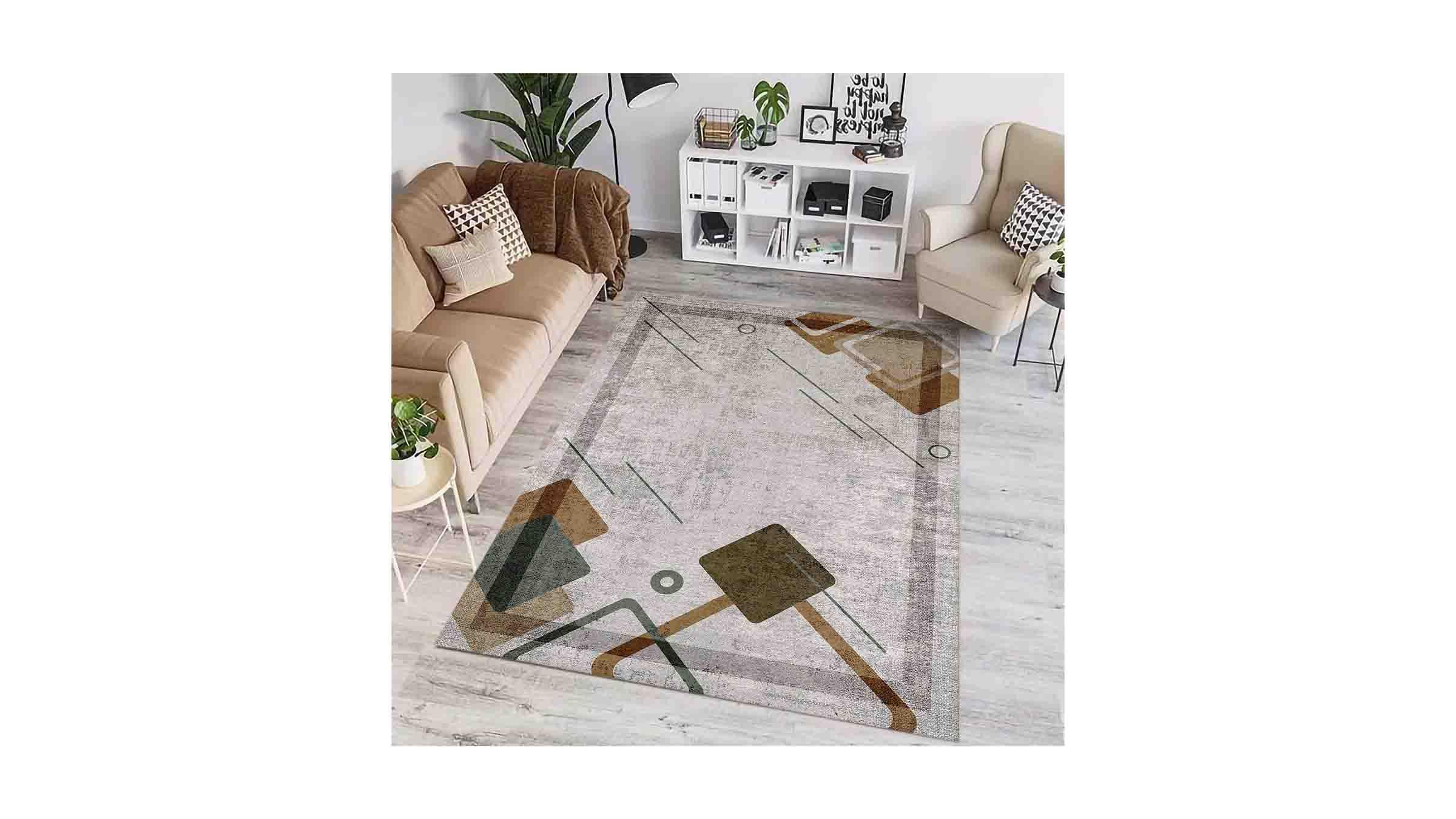 Piksel Halı Gri Geometrik Desenli Dijital Baskı Halı