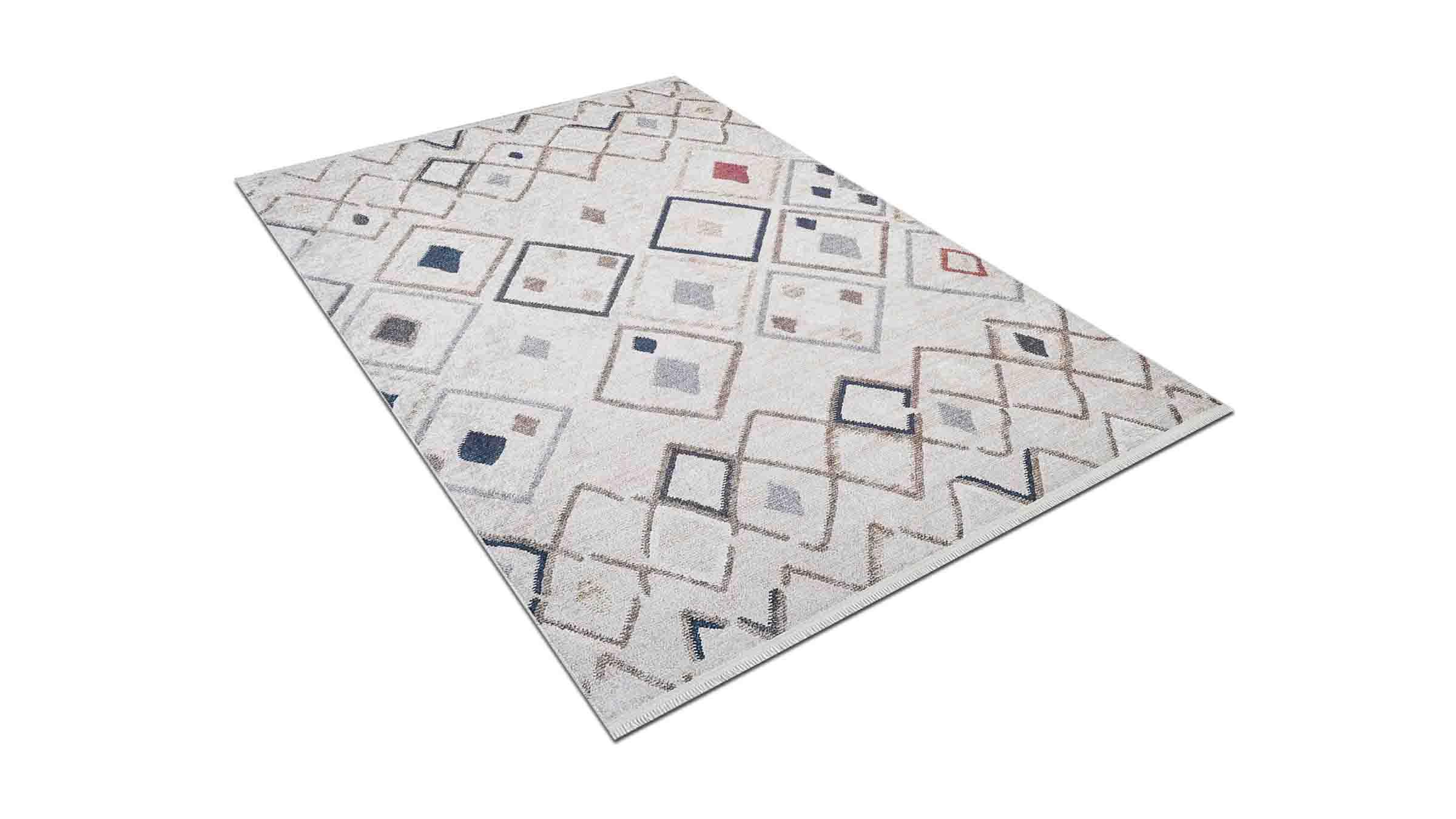 Piksel Halı Krem Geometrik Desenli Dijital Baskı Halı