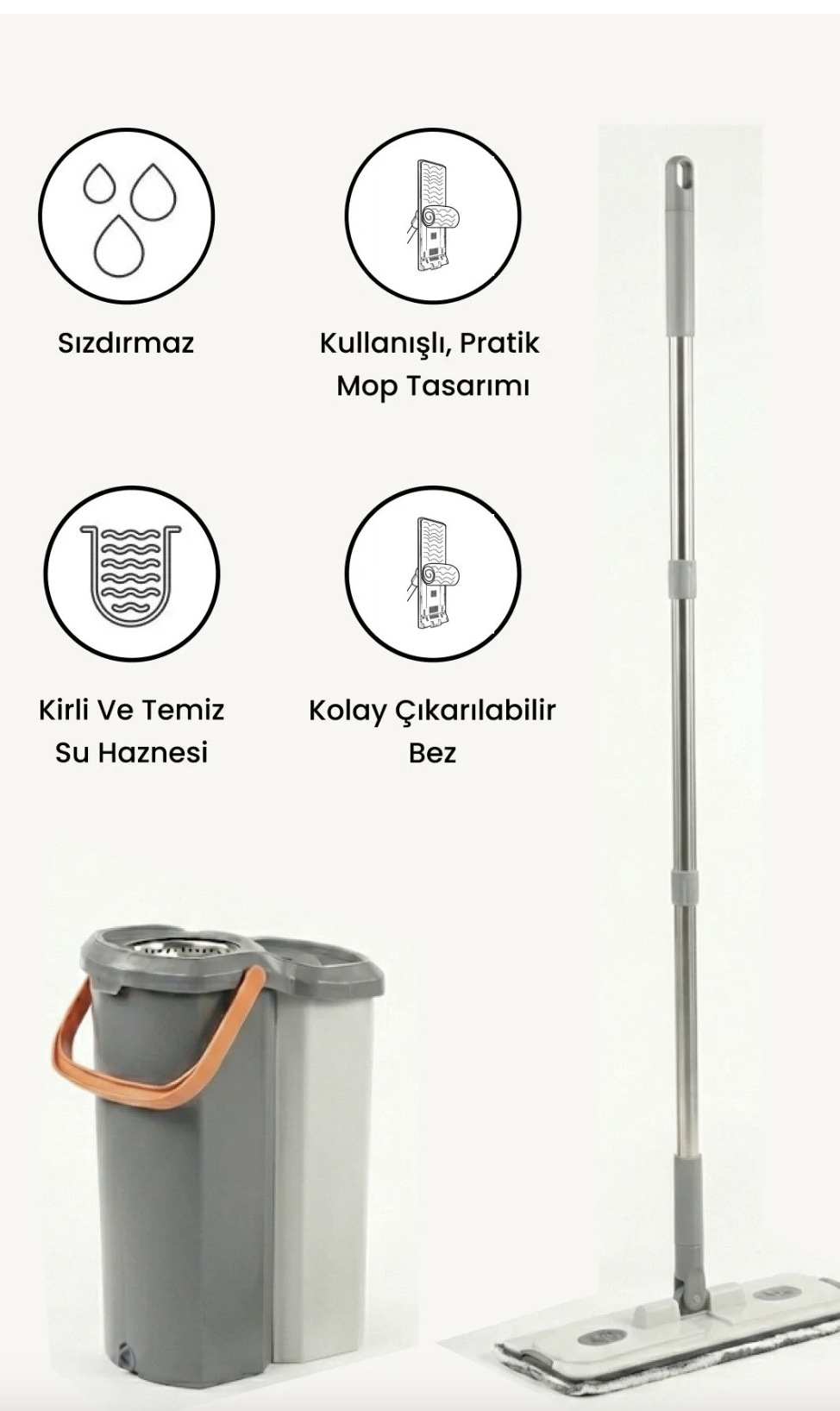 VALLETTA KOLOMBO KİRLİ VE TEMİZ SU AYIRICILI ÇİFT BÖLMELİ TABLET MOP SETİ SIYIRICILI TEMİZLİK KOVASI