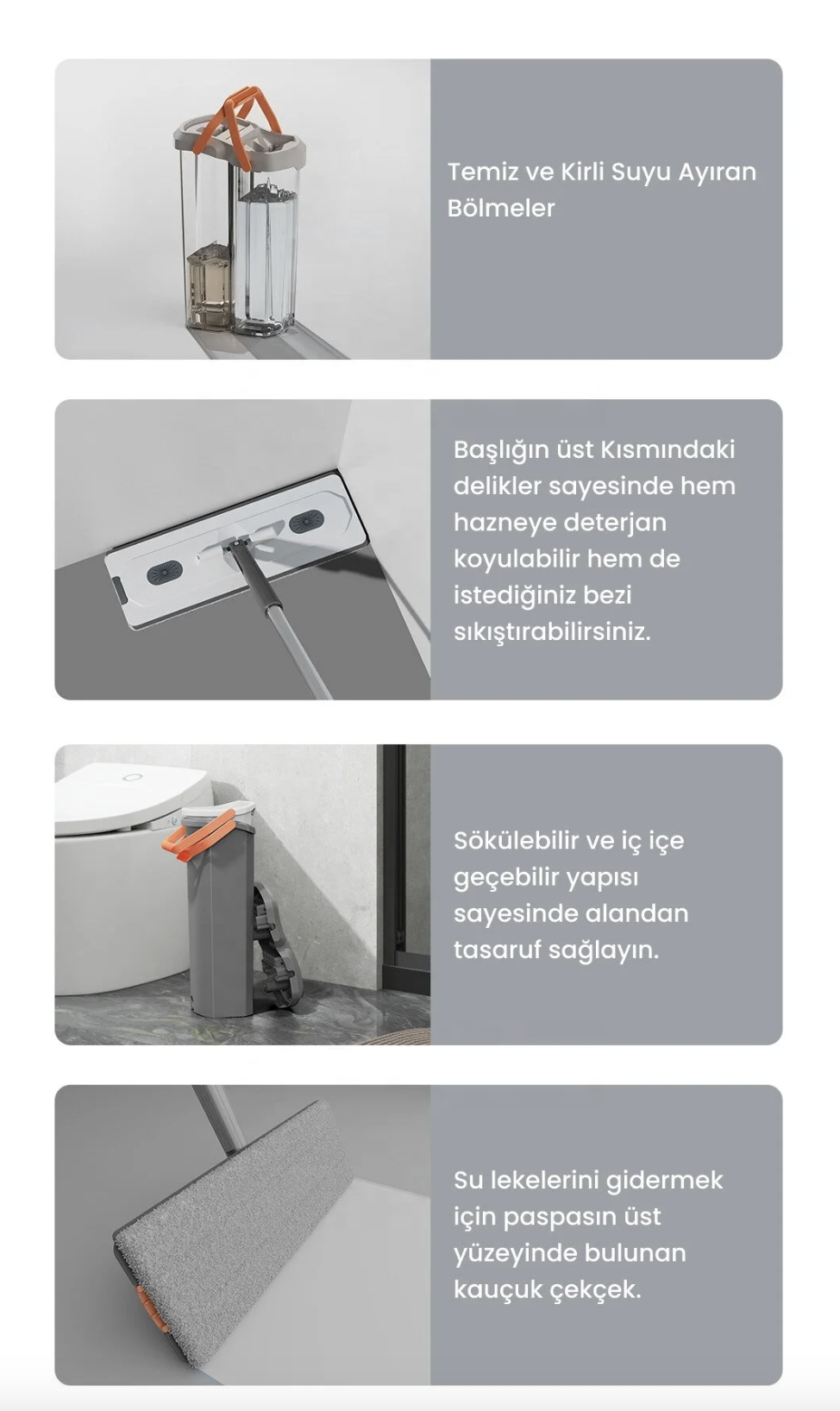 VALLETTA KOLOMBO KİRLİ VE TEMİZ SU AYIRICILI ÇİFT BÖLMELİ TABLET MOP SETİ SIYIRICILI TEMİZLİK KOVASI
