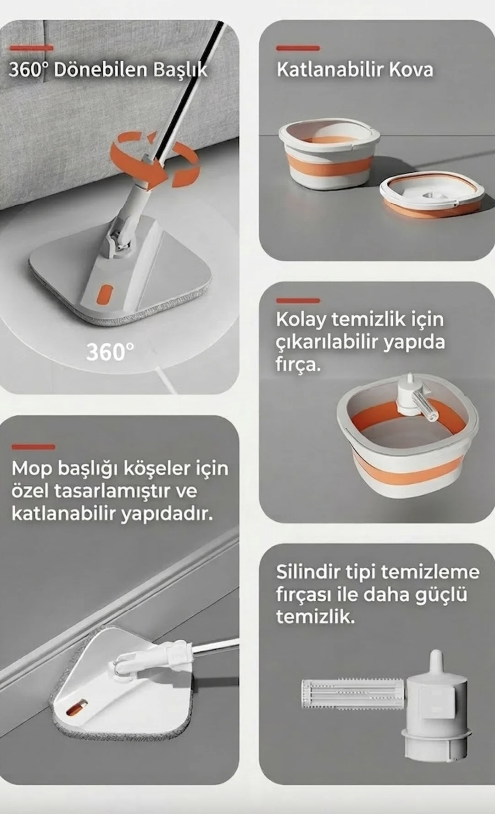 VALLETTA VLORA AKILLI KATLANIR KOVALI KOLAY SAKLANABİLİR TEMİZLİK SETİ MOP PASPAS
