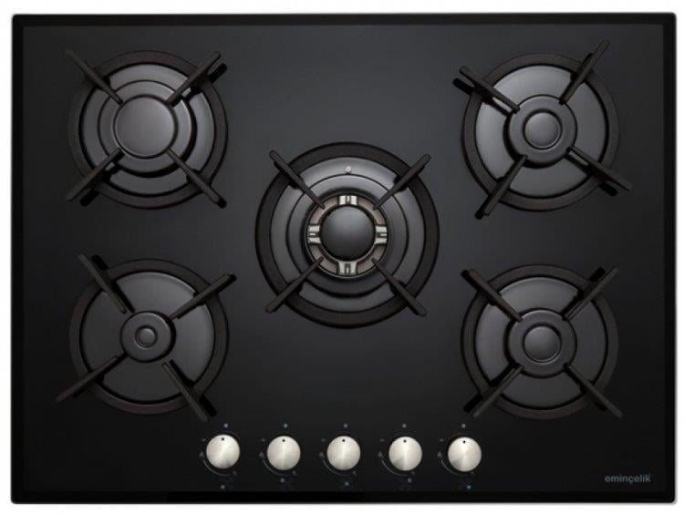 Eminçelik EC-AH 2250 BW BG70 (22 385) Ankastre 70 cm Siyah Cam Ocak (Woklu)