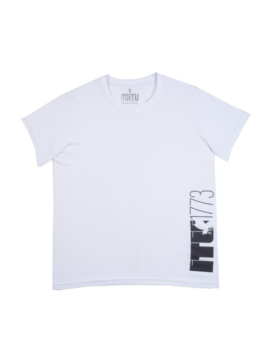1773İtu.store Yan Arı Baskı T-Shirt Beyaz