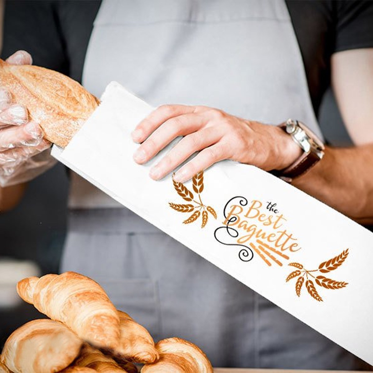 Baskılı Baget Ekmek Kesekağıdı-Beyaz Sülfit Kağıt-(En:9,5cm/Boy:59cm/Körük:5cm)