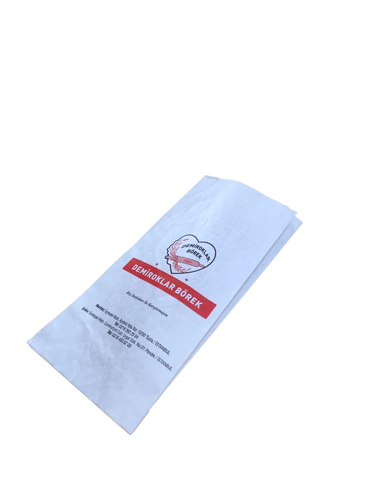 Baskılı Orta Boy Poğaça Kesekağıdı-Beyaz Yağlı Kağıt-(En:12cm/Boy:27cm/Körük:6cm)