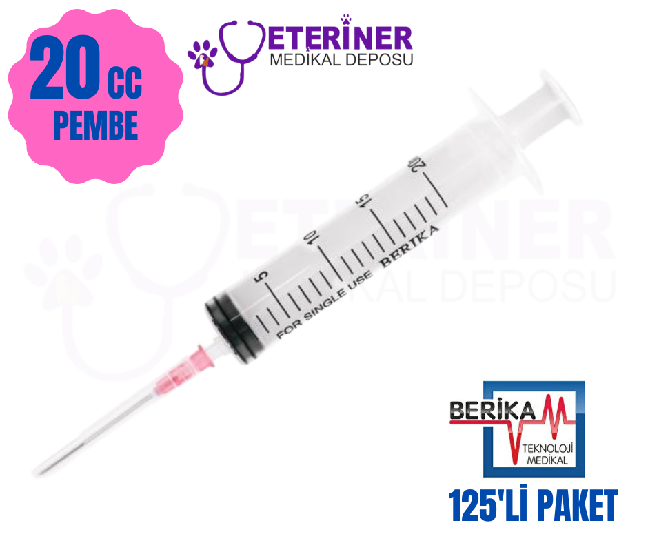 Berika 20 CC 3 Parça (Contalı) Pembe Uçlu Enjektör 125'li Paket