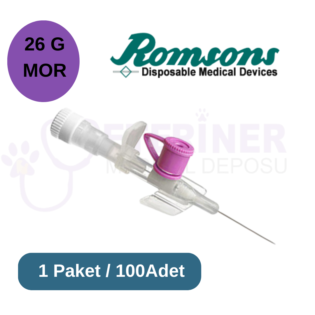 Romsons Branül (ıntraket)  100 lü Paket 26G Mor