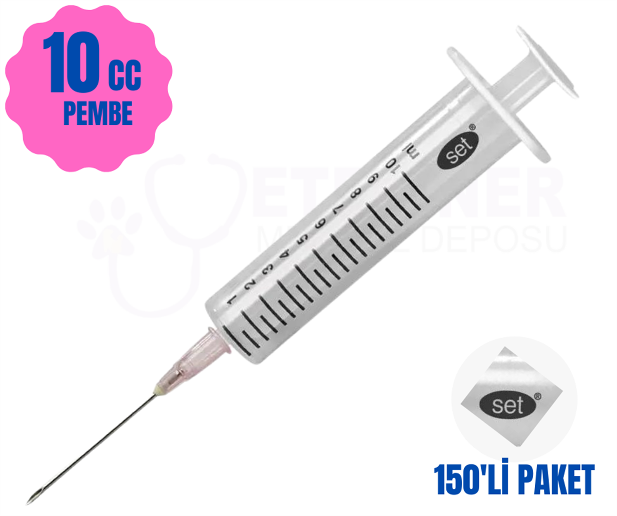 Set Enjektör 10 cc 2 Parça  Pembe  Uçlu  150 li Paket