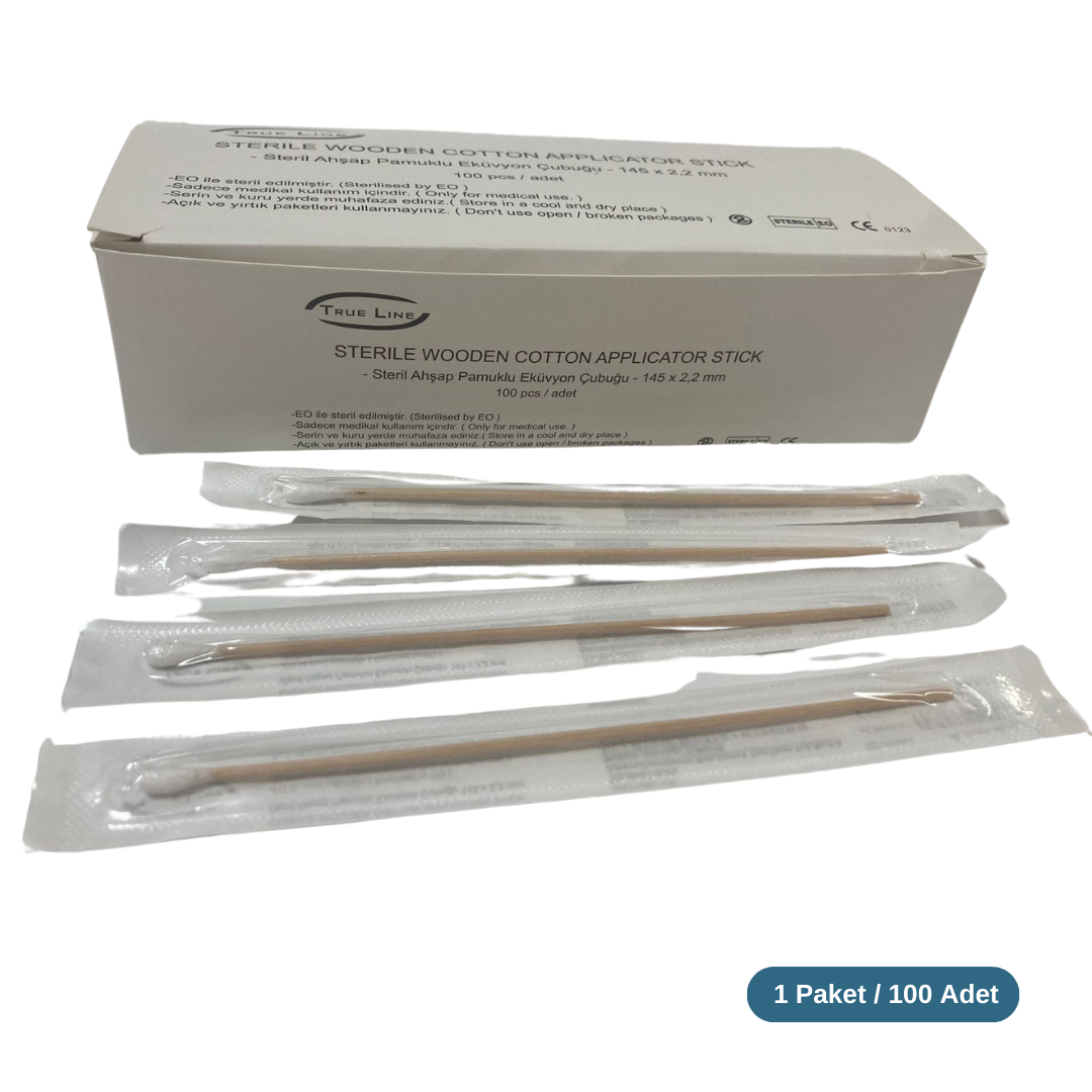 Steril Ahşap Eküvyon Çubuğu 100 lü Paket  Tek Tek Paket