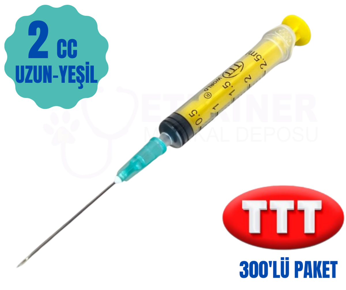 Ttt 2 cc 3 Parça (contalı ) Uzun Yeşil Uçlu Enjektör 300 lü Paket 