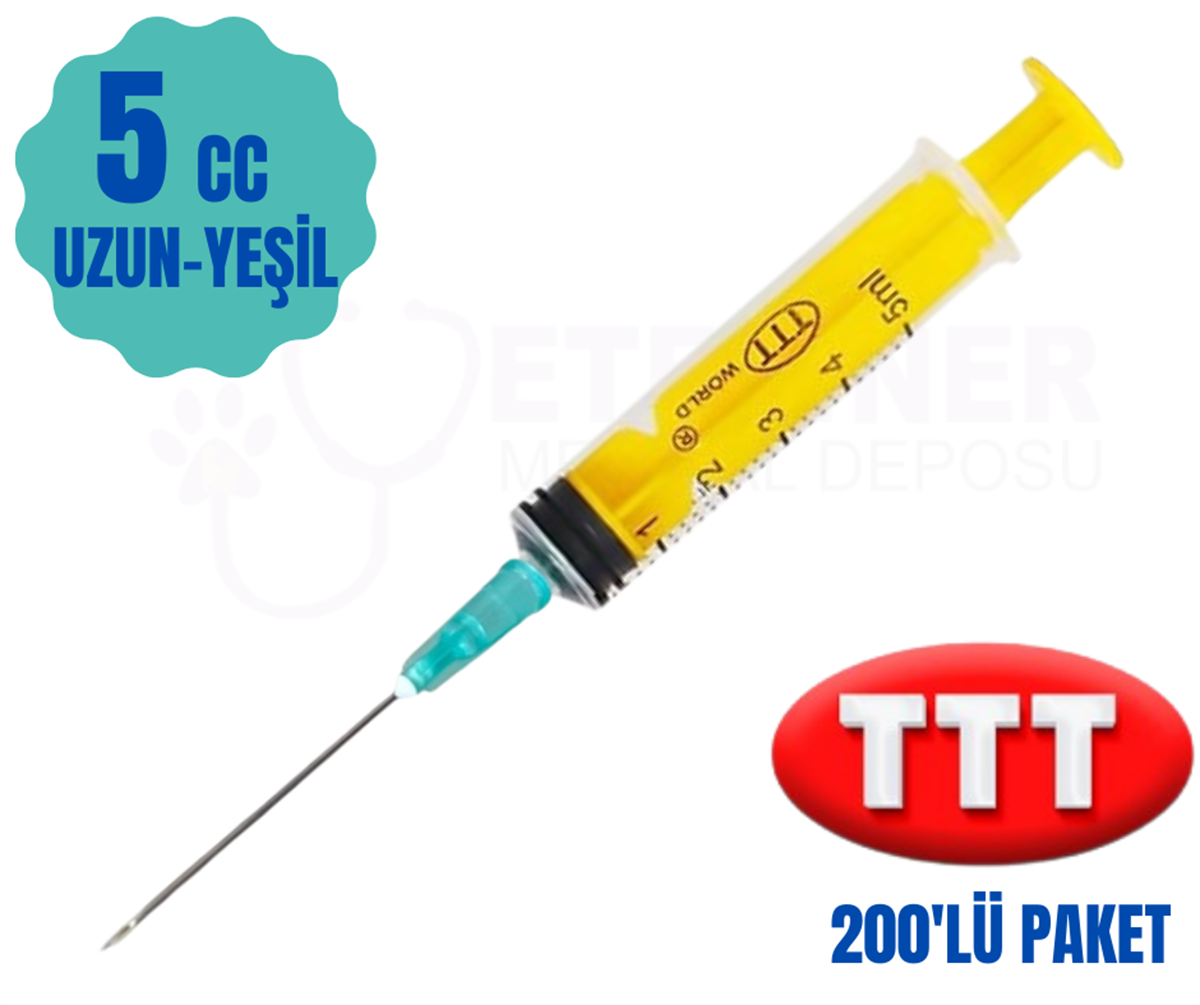 Ttt 5 cc 3 Parça (contalı ) Uzun Yeşil Uçlu Enjektör 200 lü Paket