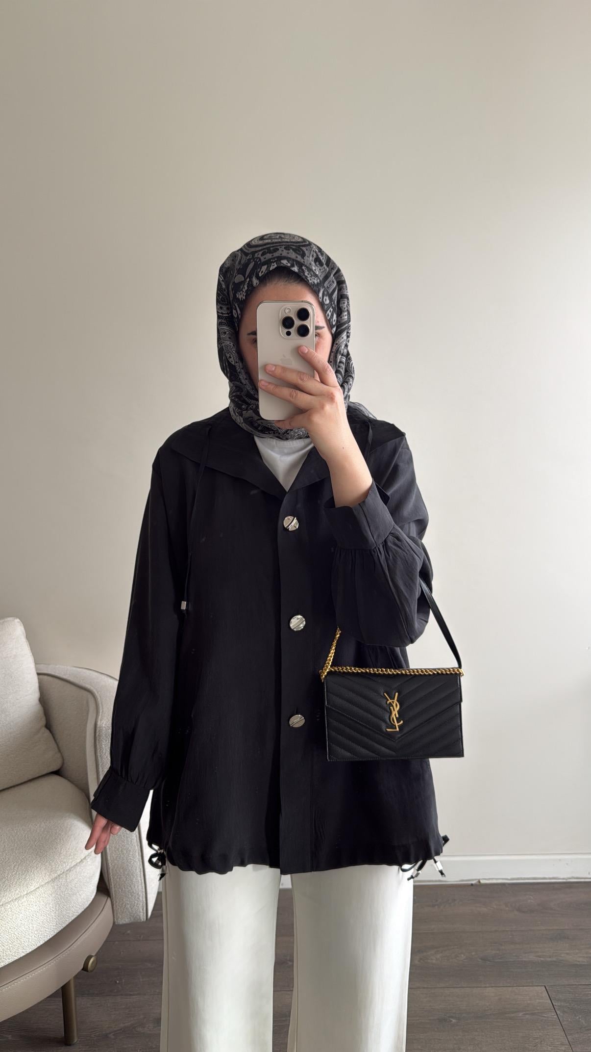 Bağcıklı Ceket - Siyah