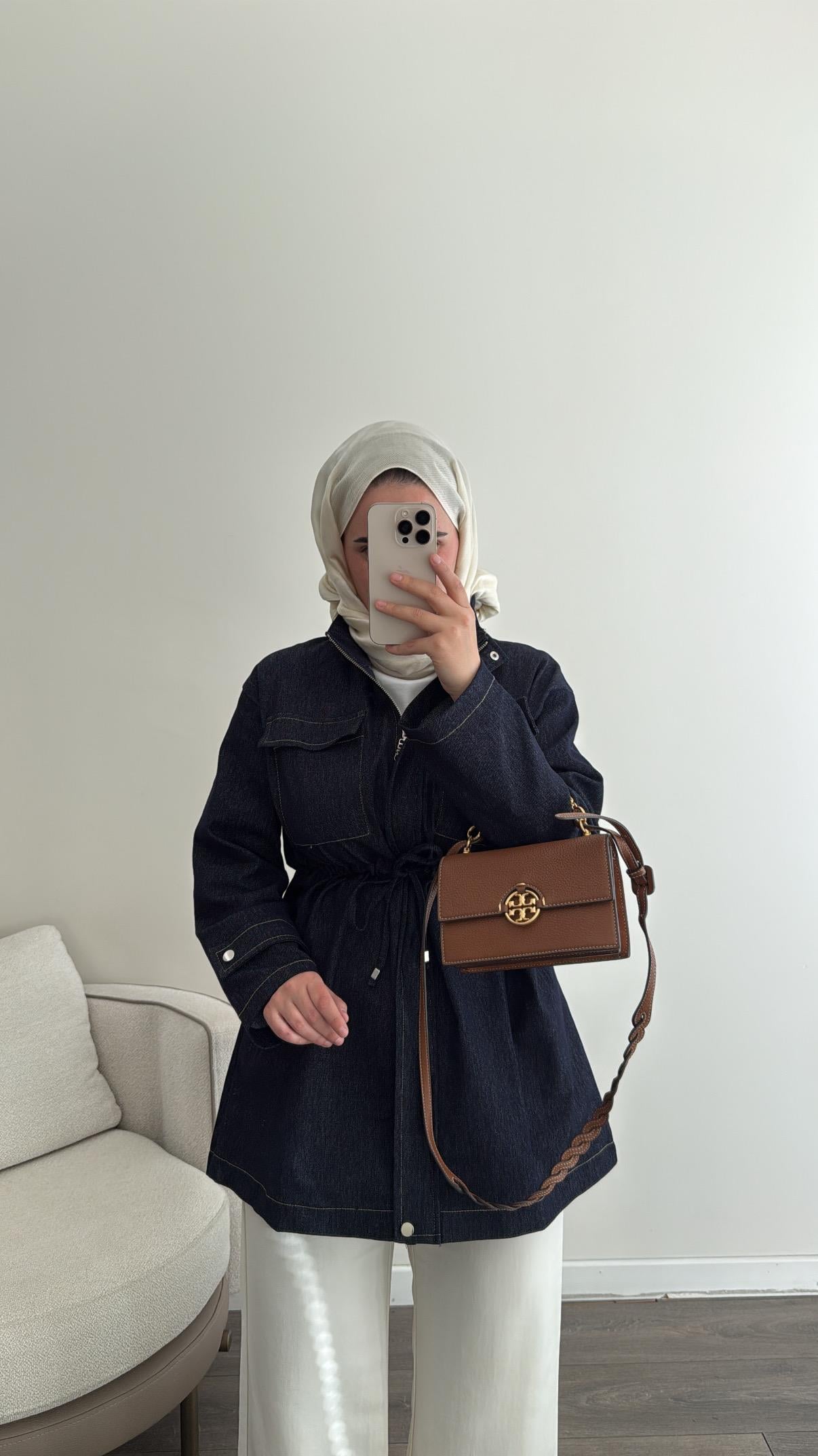 Belden Bağlamalı Denim Ceket