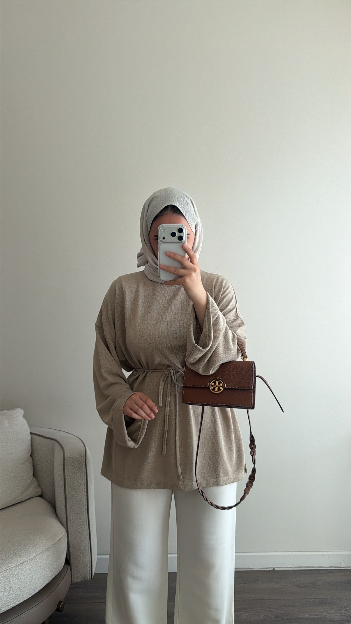 Beli Bağlama Detaylı Fitilli Tunik - Bej