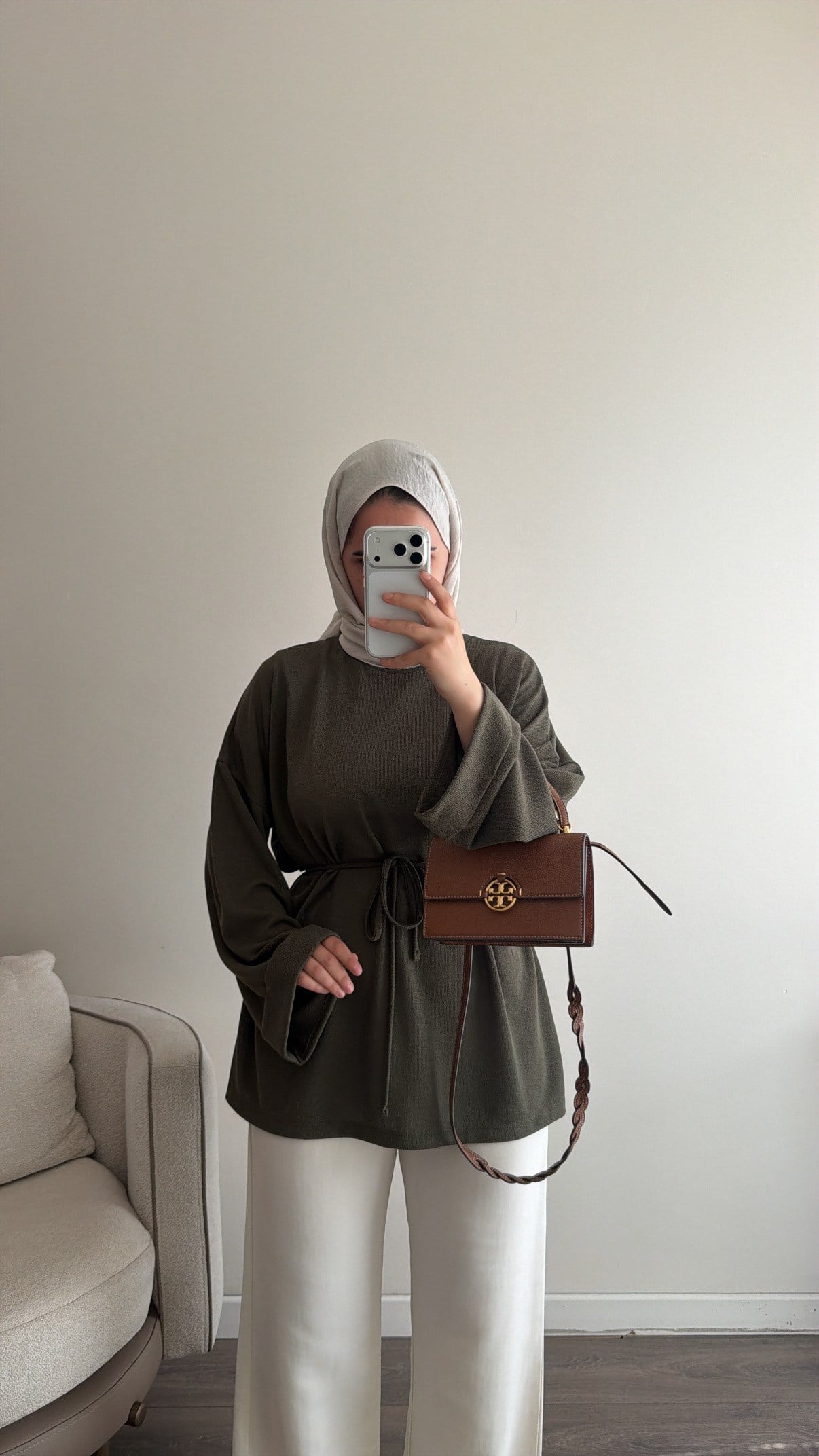Beli Bağlama Detaylı Fitilli Tunik - Haki
